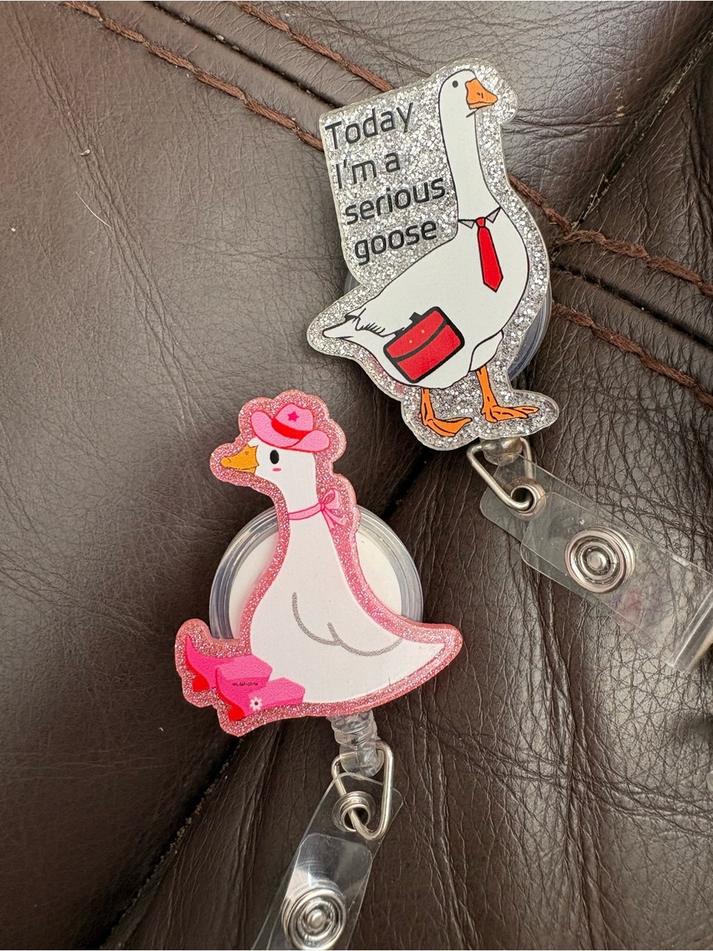Pink Goose & Ghost Badge Reel Set - Cute accessories festive Halloween fall fun - Picture 3 of 4